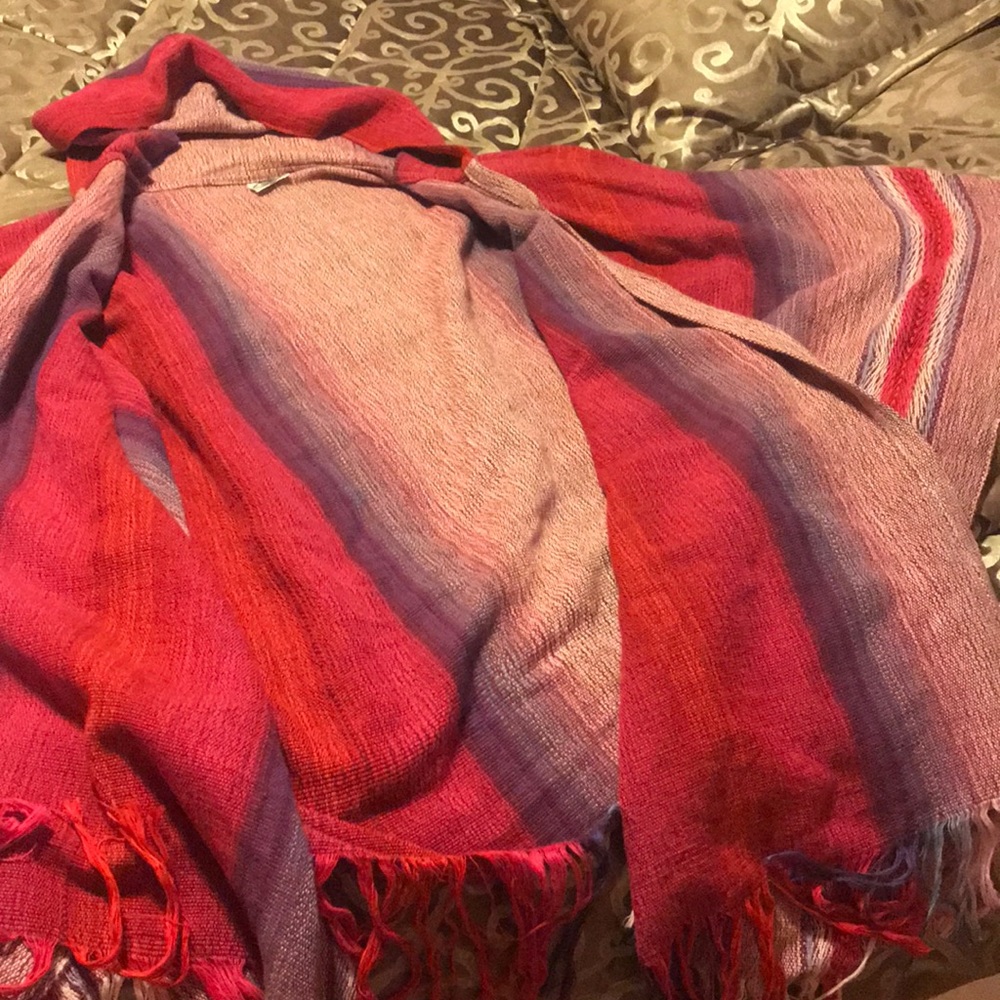 Boho hooded wrap "Greentree Weaving". Witchy vibes, renaissance fair wear